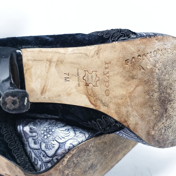 Hype | Handcrafted Black & Silver Heel Boots Sz 7 - Picture 5 of 8